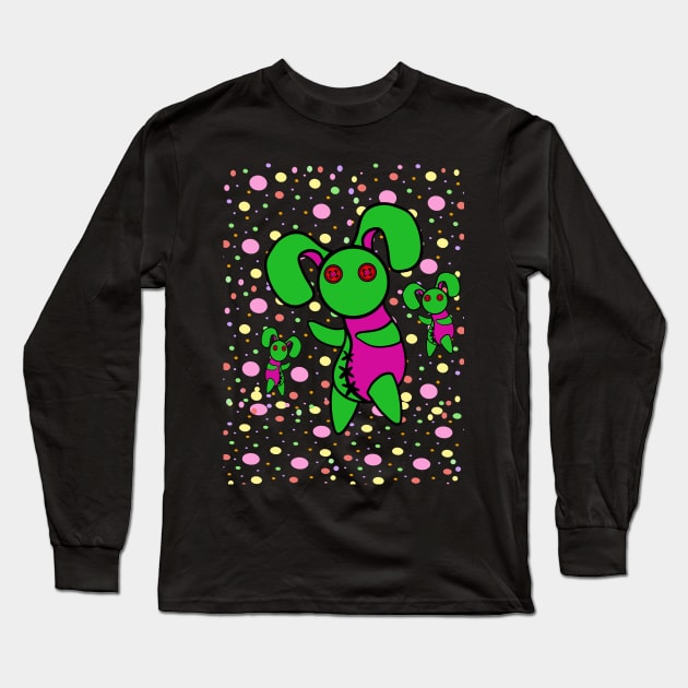 Button Eyes Rabbit on Black Long Sleeve T-Shirt by DebutPages 